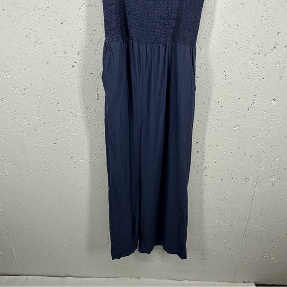 Susina size Small Blue Linen Blend Smocked Jumpsuit - Picture 5 of 15